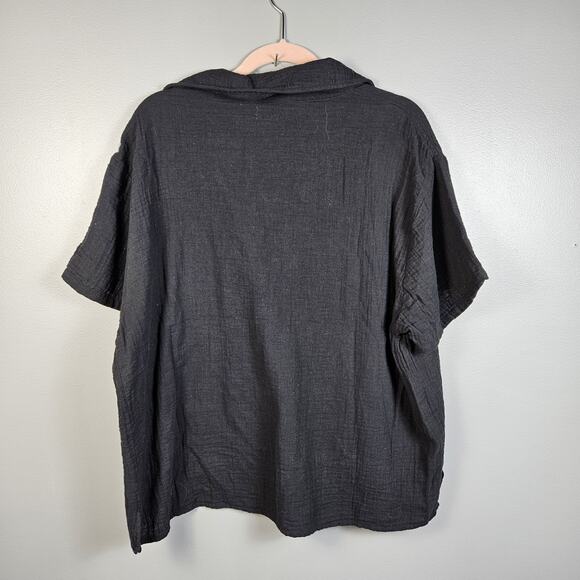 Elan Gauze Blouse 100% Cotton Relaxed Short Sleeve Collared V Neck Shirt Popover - Picture 3 of 7